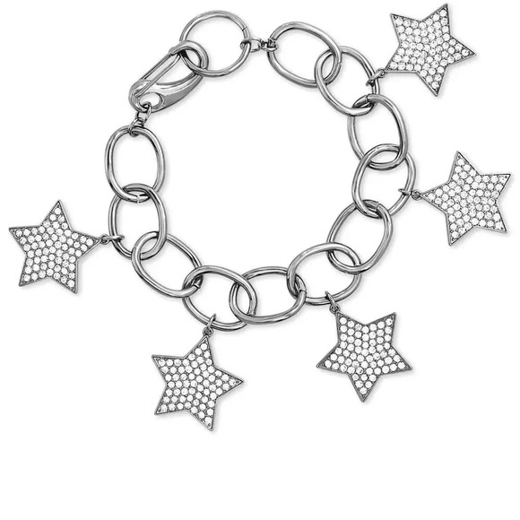 Steve Madden Rhinestone Star Cable Link Bracelet - Black NWT - Picture 1 of 2